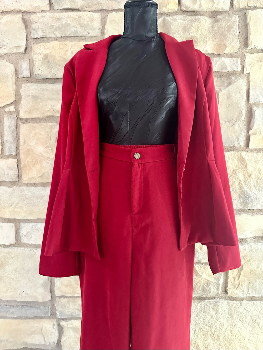 Women's Red Wide-Leg Pants and Blazer Set